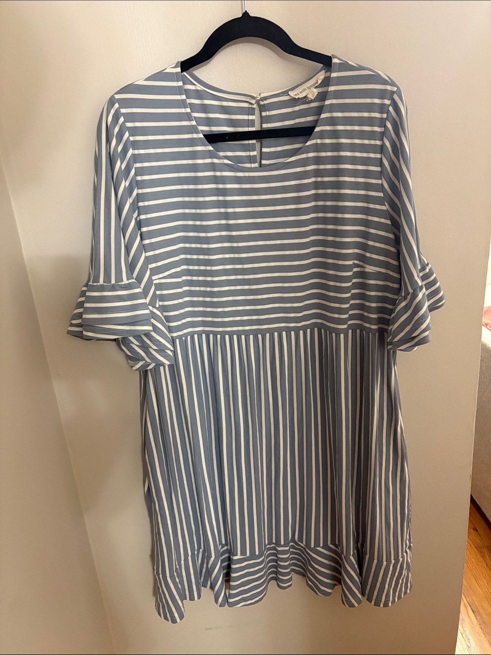 Striped Blue and White Short Sleeve Swing Dress